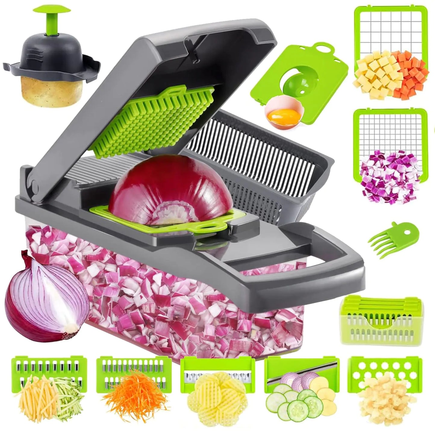 Vegetable Chopper Pro Onion Chopper 13 in 1 Multifunctional Food ChopperHand Chopper for Kitchen Vegetable Slicer Dicer CutterVeggie Chopper With 8 BladesCarrot Potato and Garlic Chopper