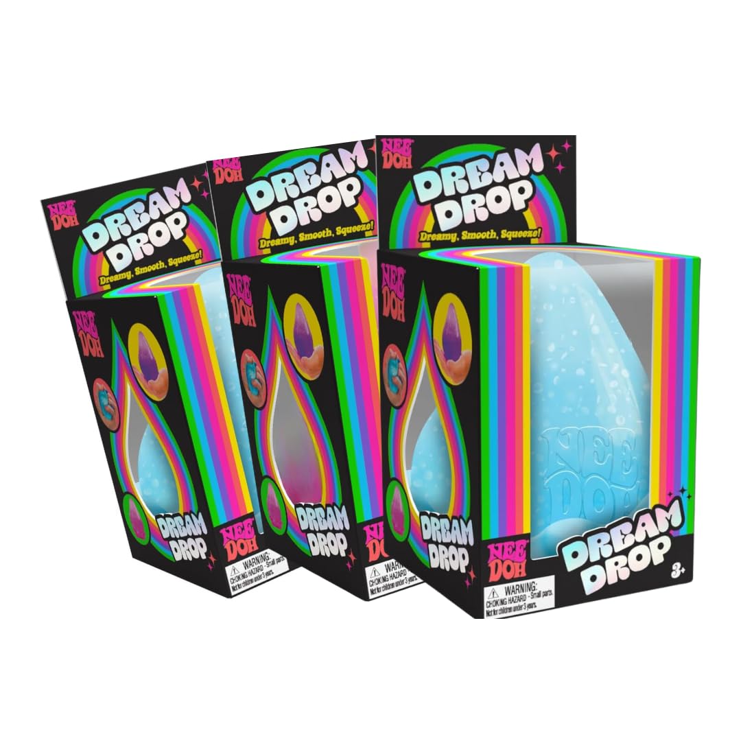 NeeDoh Dream Drop - Sparkle Filled Sensory Toy - 3 Colors - Ages 3+ - 3 Pack