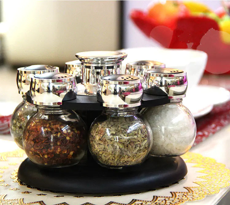 Rotary Spice Bottle Rack and Condiment Set for Kitchen